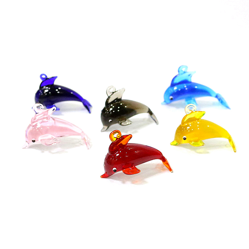 Marine Aquarium Aquascape - Cute Dolphin Charm Glass Pendant Miniature