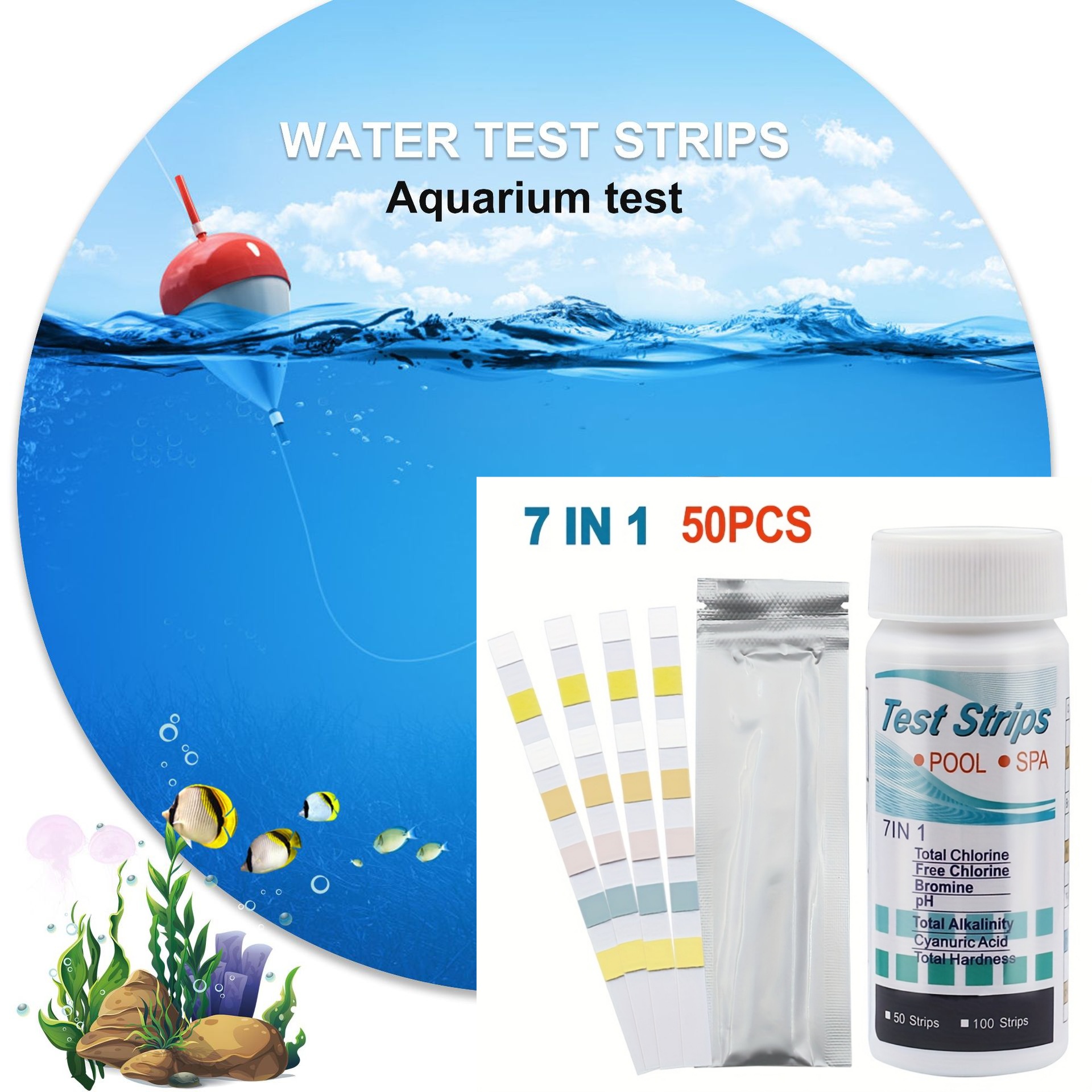 7-in-1 50/100pcs Swimming Pool - Marine Aquarium Water Testing recensione e prezzo